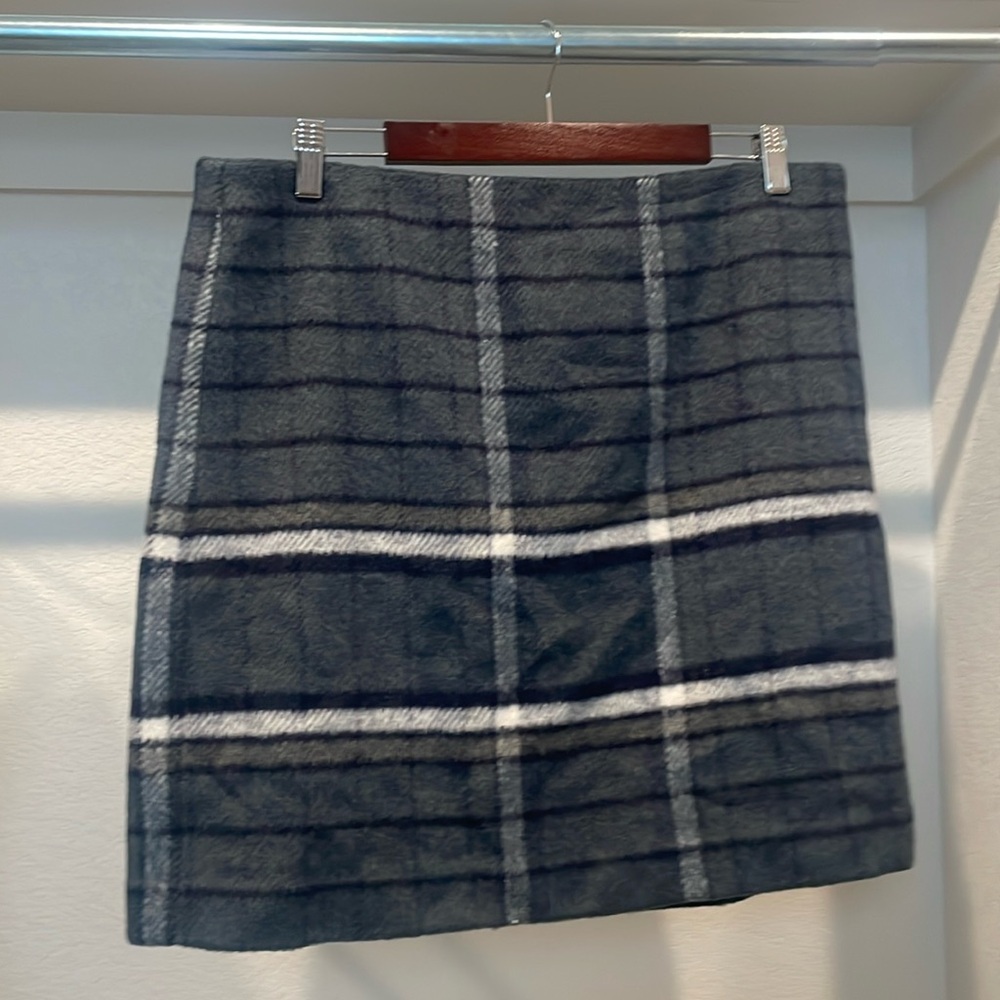 Flannel gray and blue plaid skirt